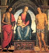 PERUGINO, Pietro Madonna and Child with Saints John the Baptist and Sebastian oil on canvas